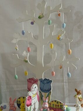 White Decorative Easter Tree with Pastel Egg Ornaments